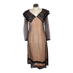 Vtg 60s Don Luis De‎ Espana Black Burgundy  Polka Dot Dress Size 14 READ!!! RARE